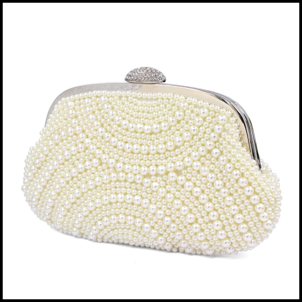 Pearl Beaded Clutch Evening Bag Elegant Formal Prom Wedding Crossbody Purse